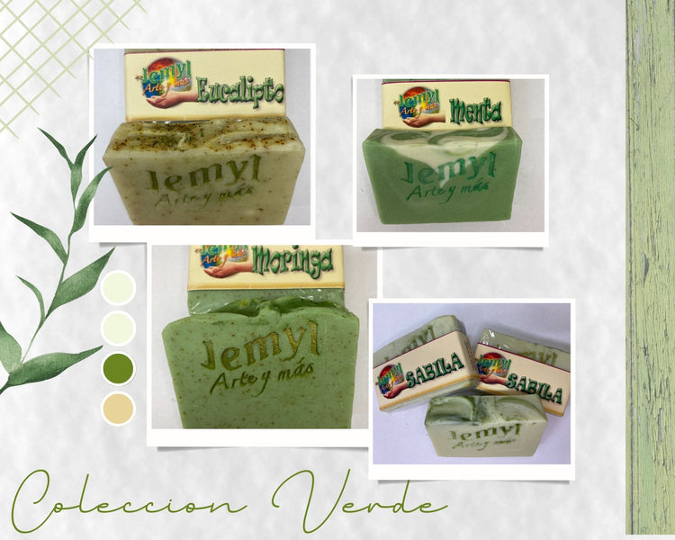 Descubre nuestraMoringa/Menta/Eucalipto/Sabila coleccion de Jabones Artesanales verdes, enriquecidos con Sabila, Eucalipto, Menta y Moringa. Ofrecen propiedades refrescantes y nutritivas para tu piel.