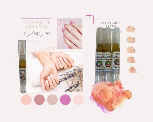 El aceite anti-hongo es una fórmula especialmente diseñada para combatir y prevenir el crecimiento de hongos en las uñas.  Sus ingredientes principales son el aceite de neem y el aceite de árbol de té, ambos conocidos por sus propiedades antifúngicas naturales.