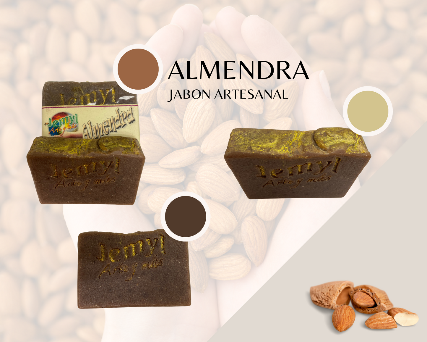 Jabon artesanal de almendra con yogurt es una deliciosa opción de cuidado personal. Los beneficios de la almendra y el yogurt, arcillas con una base de aceites vegetales como el aceite de coco, oliva,  palma,  ricino y almendra.  Este jabon le ofrece una experiencia de cuidado persoanl gratificante.